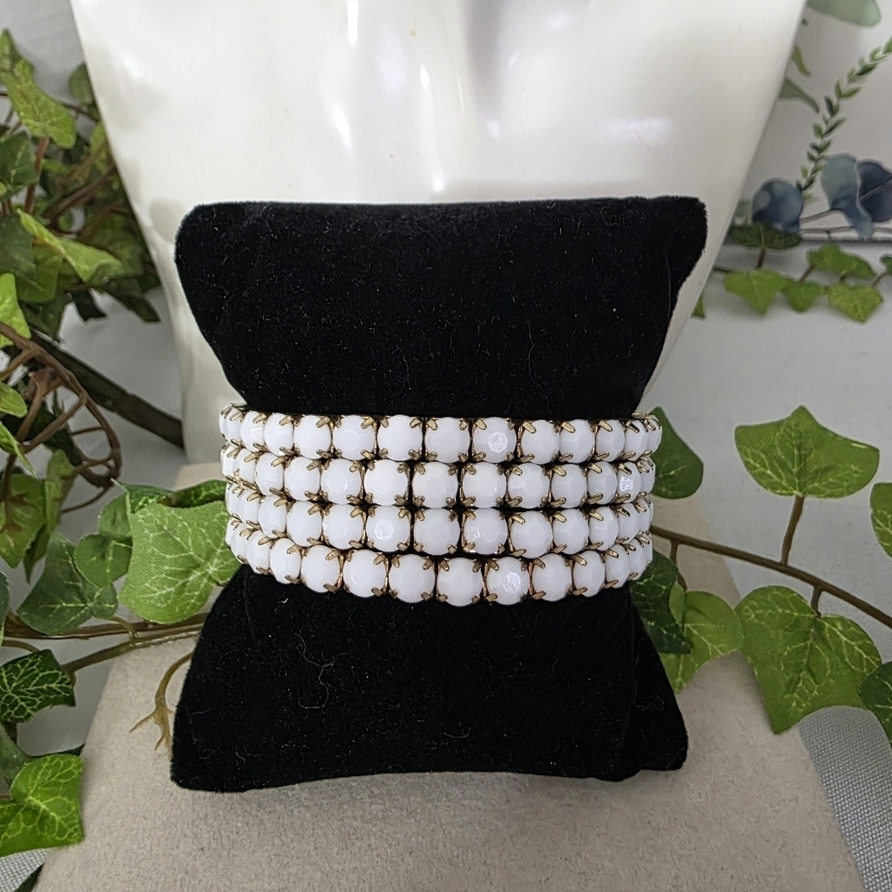 Set Of 4 Gold with White Stretch Bracelet